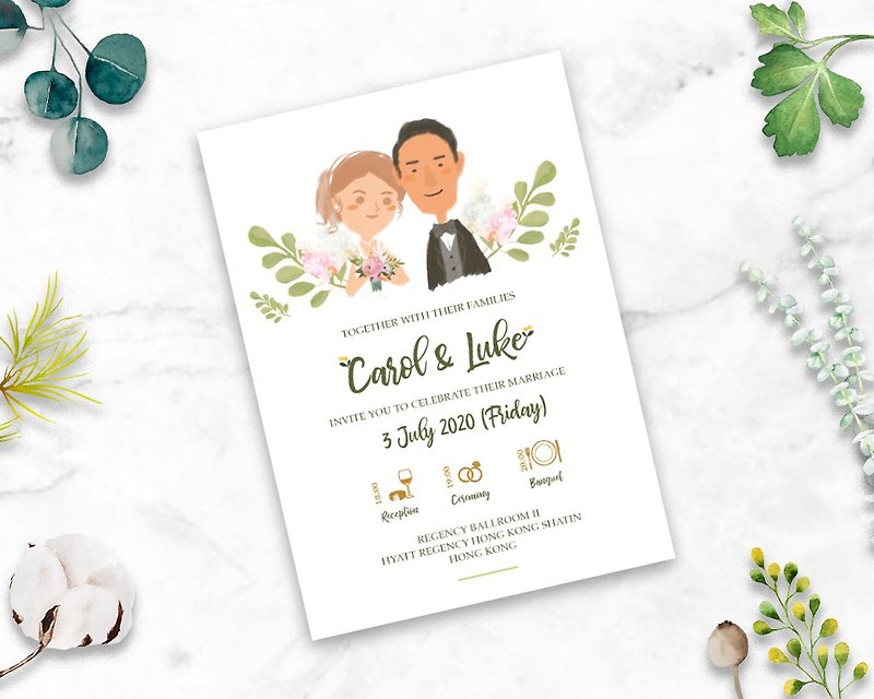 Bespoke hand drawn portrait wedding invitation cards  Personalised favours - Wedding Invitations - Paper 