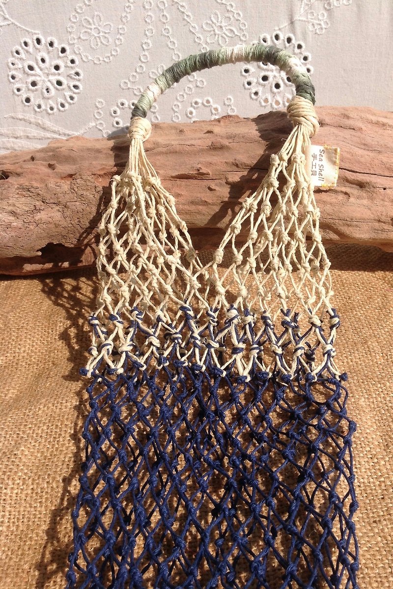 American twine / hand-woven bag / dark blue and the original linen / water bottle / insulation / red wine bottle - ถุงใส่กระติกนำ้ - ผ้าฝ้าย/ผ้าลินิน 