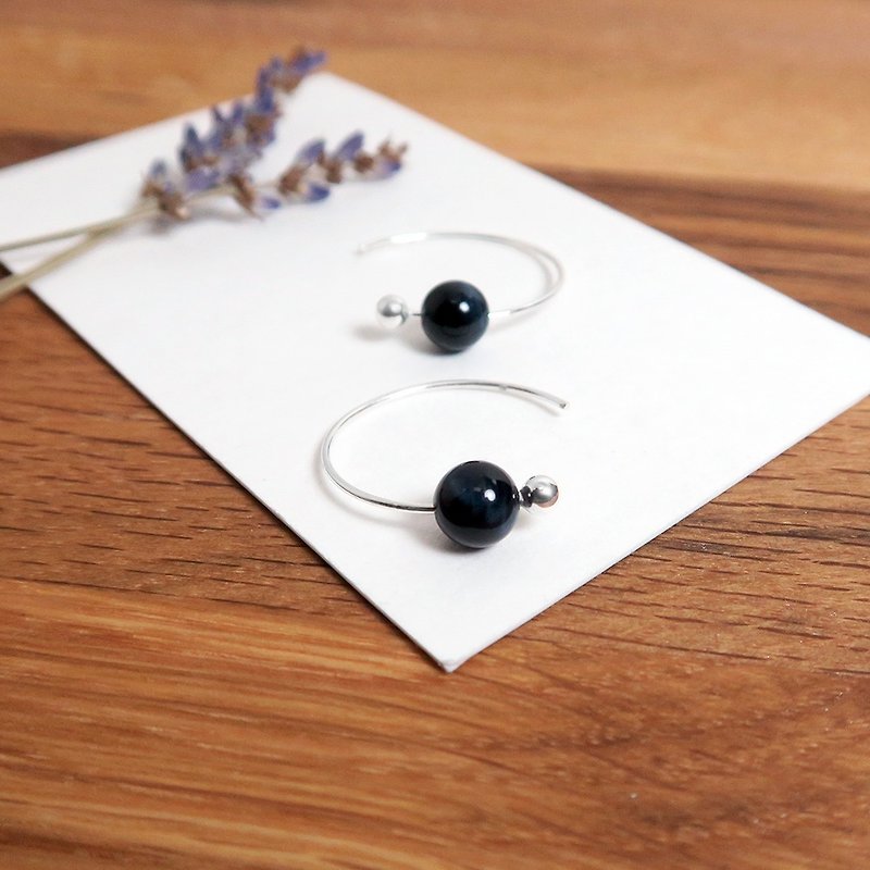 Hawkeye Crescent Crescent (Large) - 925 Sterling Silver Natural Stone Ear Pin - Earrings & Clip-ons - Sterling Silver Silver