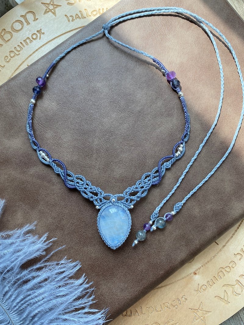 N406 national wind Wax thread woven Moonstone amethyst cordierite labradorite beads Silver bead necklace