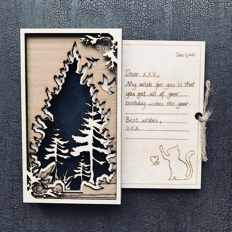 【Customized Gift】3D wooden Card/the Secret Forest/birthday card/greeting card - การ์ด/โปสการ์ด - ไม้ สีกากี