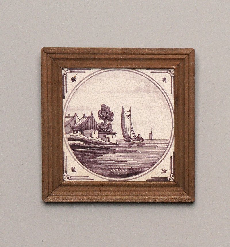 オランダの手描きの湖の風景セラミックタイルの装飾品（Ti333）/古い作品/デルフト/デルフト/ヨーロッパ
