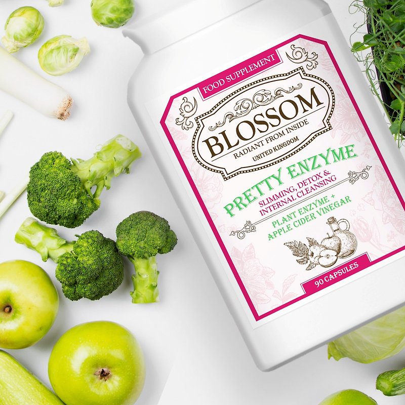 纖形排毒 | 英國Blossom Pretty Enzyme纖形酵素 (90粒) - 保健/養生 - 濃縮/萃取物 綠色