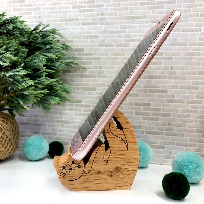 躺躺貓厚片手機座  白橡木 - 手機/平板支架 - 木頭 咖啡色
