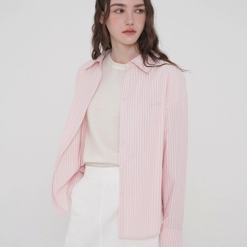 Korea sisterhood, Back collar shirt - Pink - 女襯衫 - 棉．麻 粉紅色