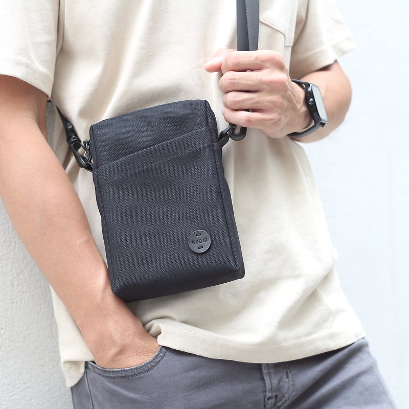 Square Small Bag/Side Bag/Crossbody Bag Japanese Canvas-Sesame Black - Messenger Bags & Sling Bags - Cotton & Hemp Black