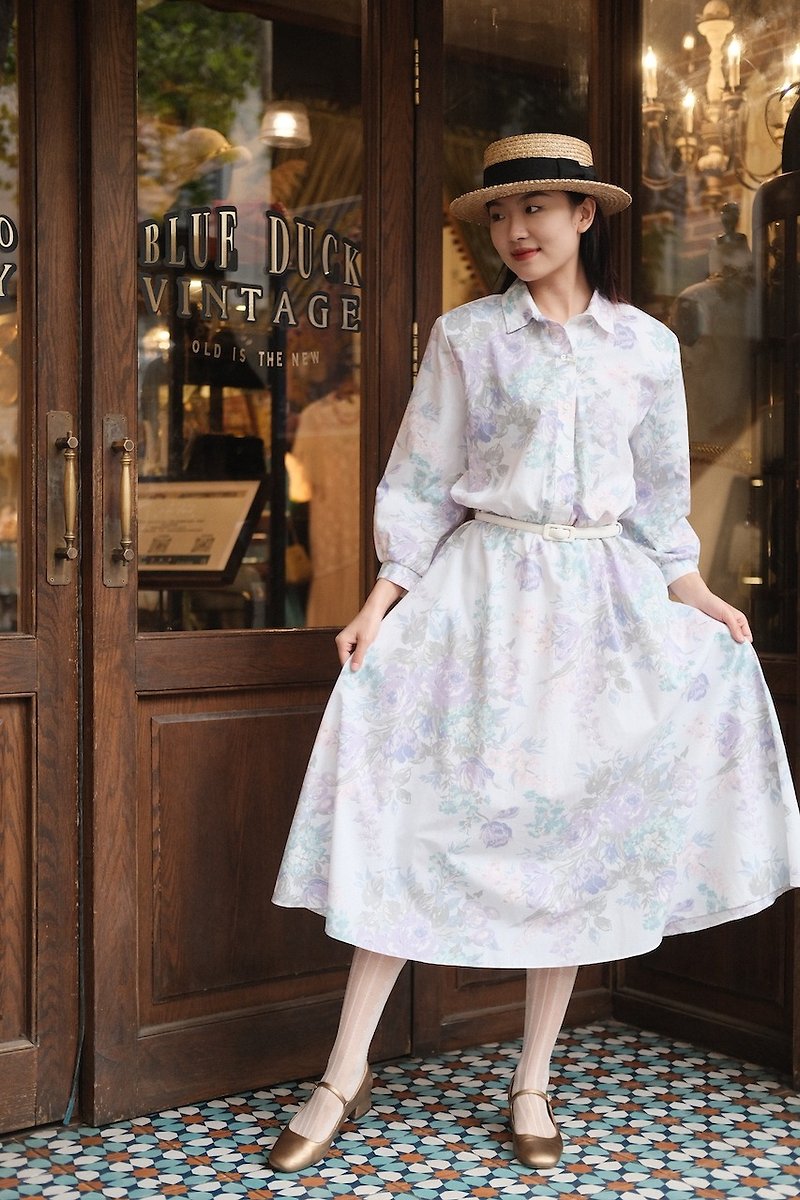 vintagedress shirt collar printed dress vintage dress - One Piece Dresses - Cotton & Hemp 