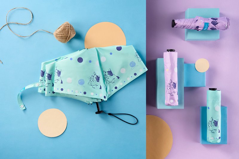 Kitten and Ball Ultra-Light Tri-fold Umbrella | Carbon Fiber Extremely Lightweight 140g | Taiwan Fuma Umbrella Fabric (Sunscreen/Anti-UV) - Umbrellas & Rain Gear - Waterproof Material Multicolor