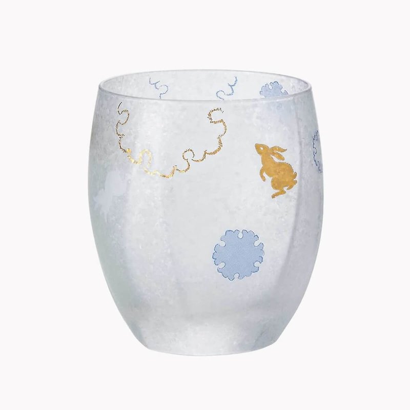 Year of the Rabbit 345cc [Japan ADERIA] Summer Festival Snow Rabbit Lettering Glass Cup with Gold Auspicious Craftsmanship - Bar Glasses & Drinkware - Glass Blue