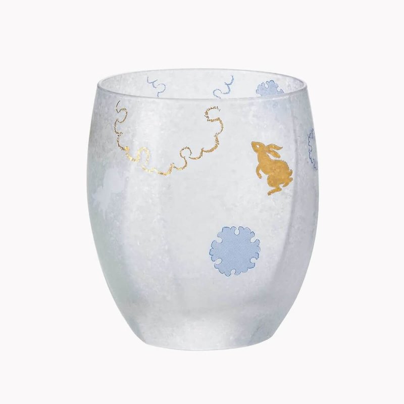 兔年345cc【日本ADERIA】夏日祭典 雪兔 刻字玻璃杯 描金工藝吉祥 - 酒杯/酒器 - 玻璃 藍色