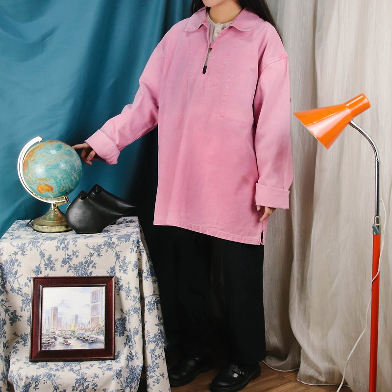 漁夫工裝罩衫004 粉色 工裝 古著 上衣【 Tsubasa.Y 古著屋 】 - 女上衣/長袖上衣 - 棉．麻 粉紅色