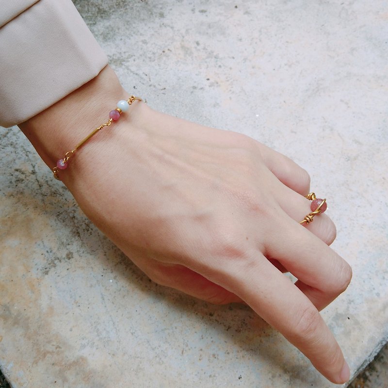 [Princess Bracelet] Aquamarine/Red Tourmaline/Pink Coral/Natural Stone/Sister Pair Chain