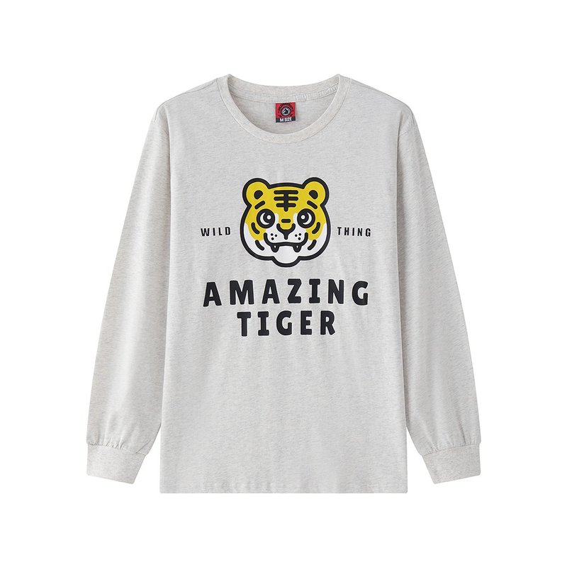 Regular Character Long-Sleeved T-Shirt - Wild Tiger Bb - Men's T-Shirts & Tops - Cotton & Hemp White