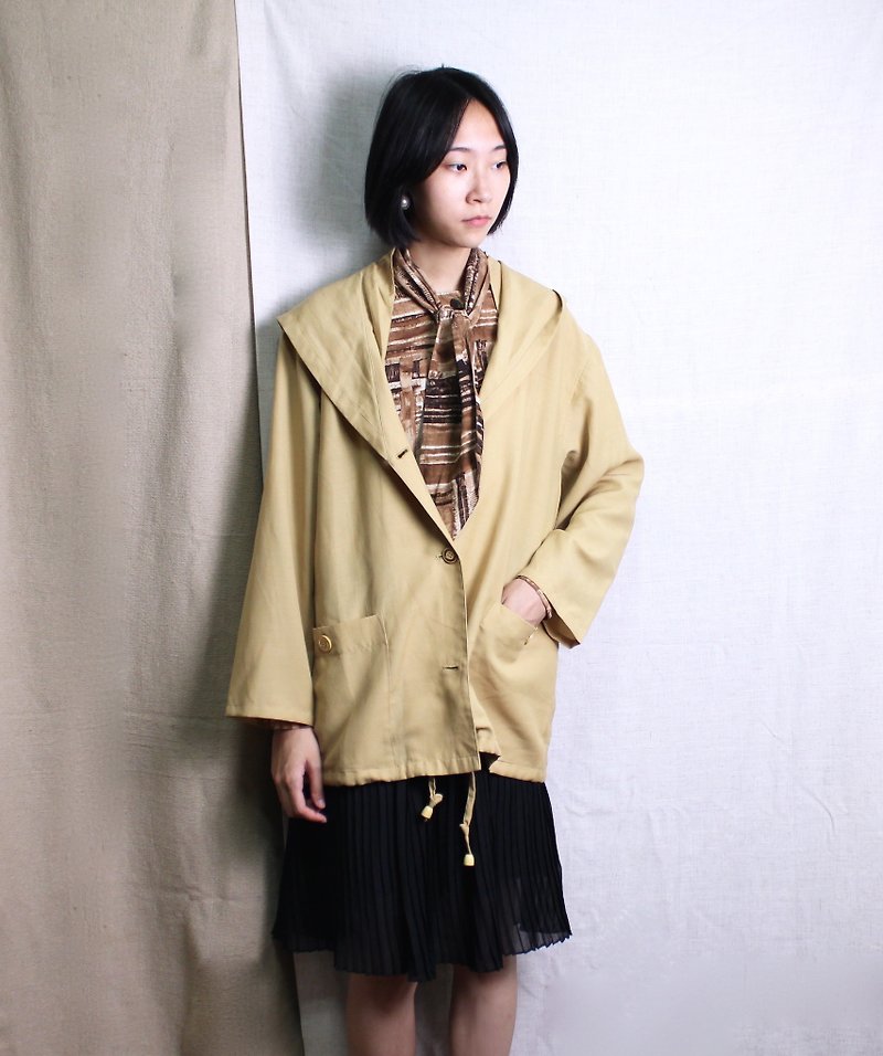 FOAK vintage light mustard yellow collar linen hooded jacket - Women's Casual & Functional Jackets - Cotton & Hemp 