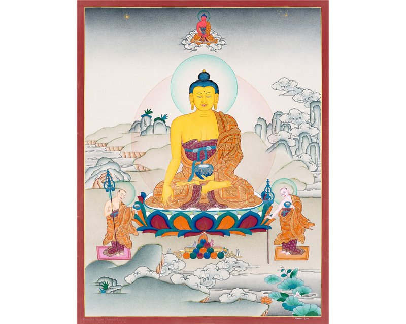 獨特的釋迦牟尼佛唐卡 – 手工製作的西藏藝術品 -B12833 - 壁貼/牆壁裝飾 - 其他材質 