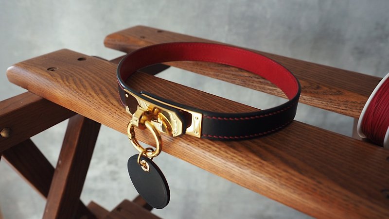 Purely handmade cowhide pet collar leash decorated with choker, color and style can be customized and engraving can be customized - Collars & Leashes - Genuine Leather Multicolor
