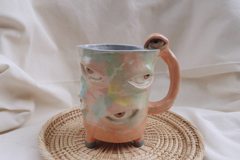 Handmade ceramic mug  with eye around in watercolour : )