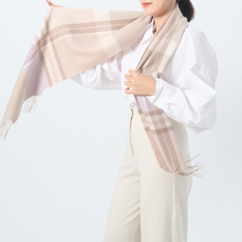 米調杏駝格紋 | 經典格紋 喀什米爾圍巾 - 圍巾/披肩 - 羊毛 粉紅色
