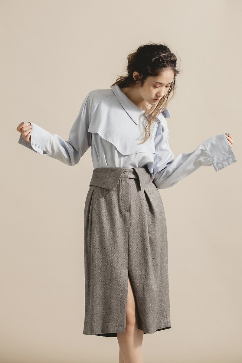 Reversed waist pencil skirt - กระโปรง - ขนแกะ สีเทา