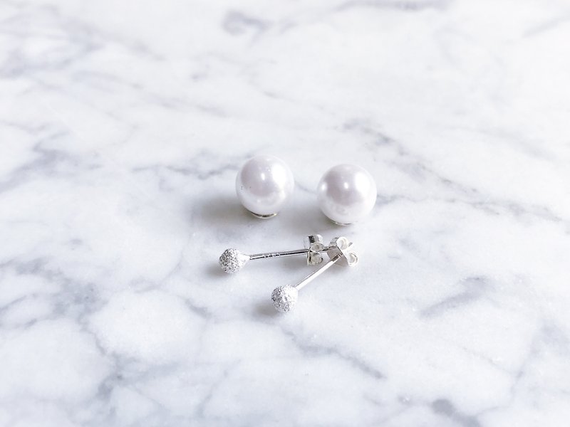 "Classic series" small snowball snow silver pearl earrings a pair - Earrings & Clip-ons - Other Metals 