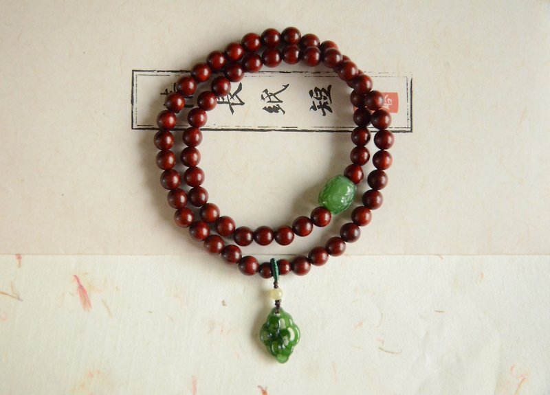 Custom [拂 sleeve] lobular rosewood jasper traditional literary bracelet - Bracelets - Wood Red