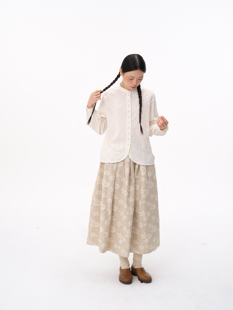 Vintage cotton white embroidered long-sleeved shirt - เสื้อผู้หญิง - ผ้าฝ้าย/ผ้าลินิน ขาว