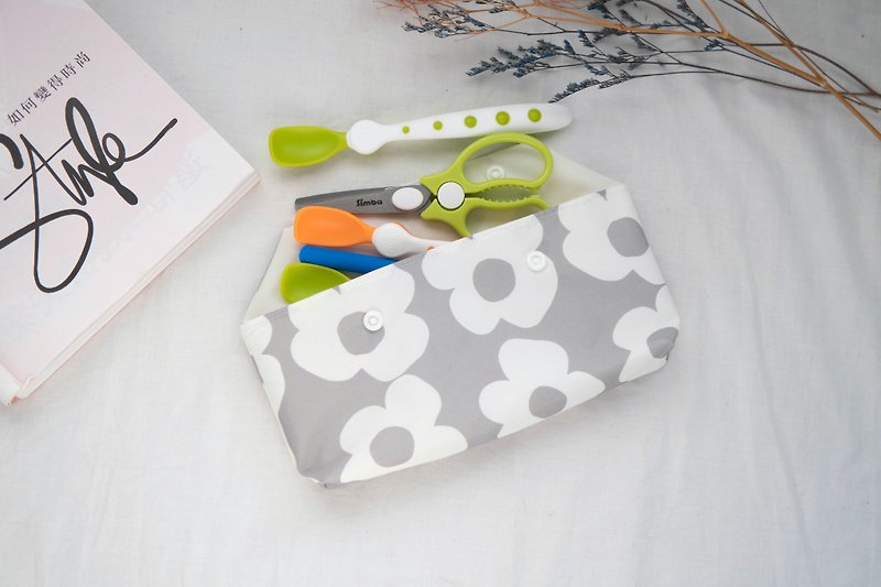 Waterproof tableware storage bag | baby tableware bag | food scissors can be placed | - Children's Tablewear - Waterproof Material Gray