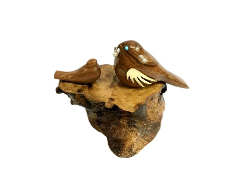 Mom and baby. Wooden handcarved birds. Walnut wood. Decorative. - 其他小家電 - 木頭 