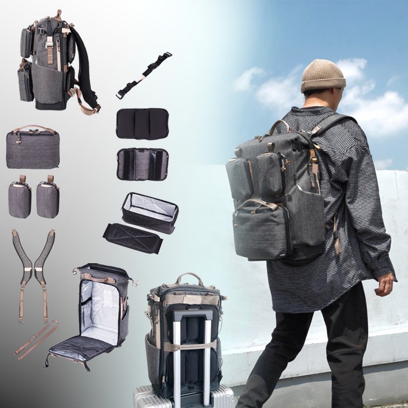 Waterproof Laptop Bag, Multi-Pocket Backpack, Daily Commute, Photography Gear Bag - Crossover Series - กระเป๋าแล็ปท็อป - วัสดุกันนำ้ สีเทา