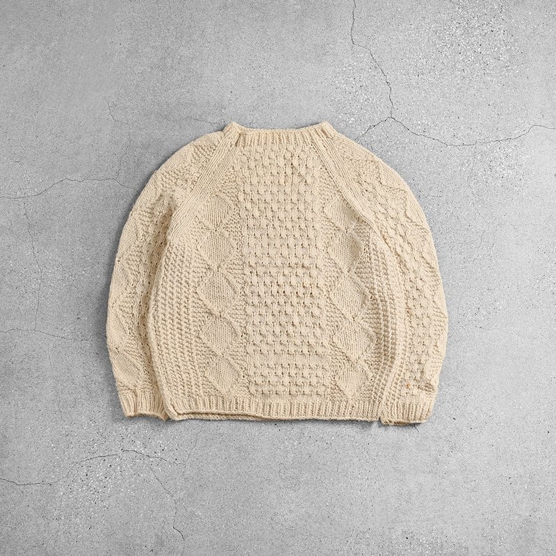 愛爾蘭漁夫毛衣 / 古著毛衣、漁夫毛衣、針織毛衣、復古毛衣 - 女毛衣/針織衫 - 羊毛 白色