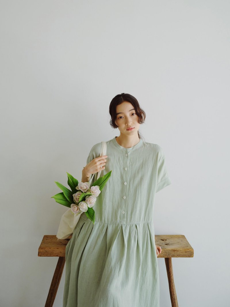 KOOW sand-washed linen drape Japanese dress simple literary natural long skirt - ชุดเดรส - ผ้าฝ้าย/ผ้าลินิน หลากหลายสี