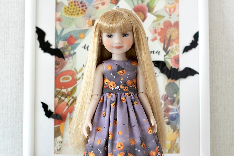 Halloween outfit pumpkins dress for doll Ruby Red Fashion Friends (14.5 inch) - Stuffed Dolls & Figurines - Cotton & Hemp Purple
