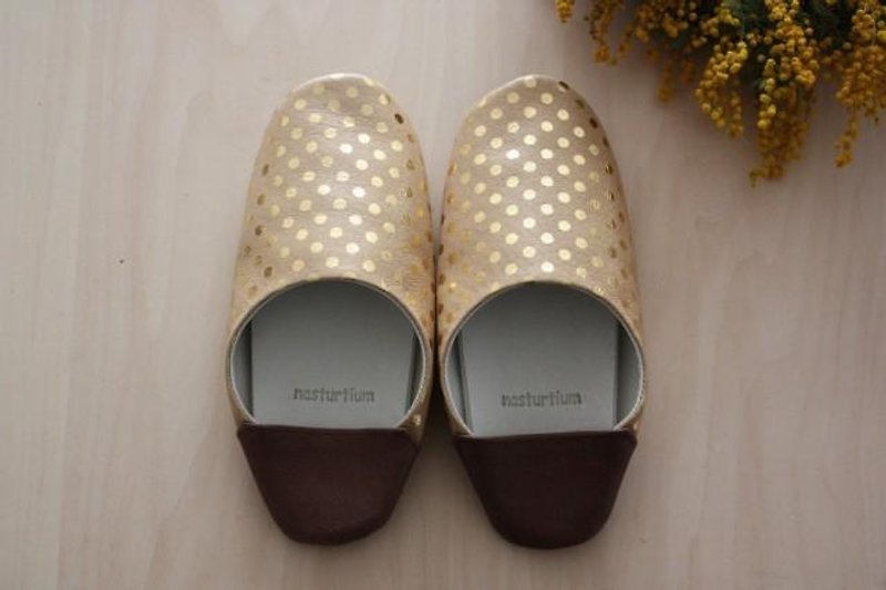 Pigskin of baboosh polka dot beige (s) - Indoor Slippers - Genuine Leather Khaki