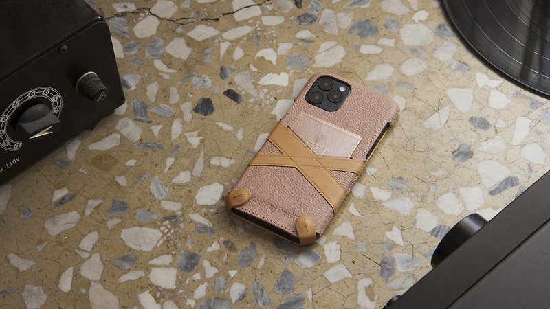 iPhone 12&12Pro MORANDI Minimalist Series Small pebbled Leather Case - Milk Tea - Phone Cases - Genuine Leather Pink