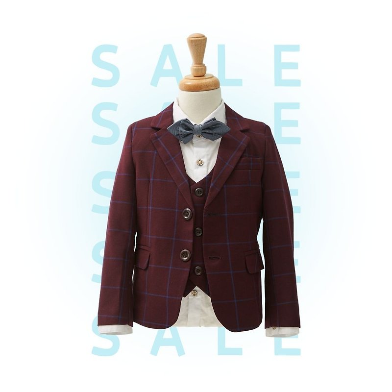HAO.HAO kids large square plaid suit-blue plaid burgundy (set of three) - Kids' Dresses - Other Materials Red