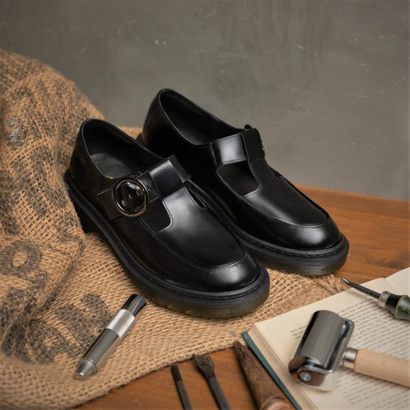 【British Dr. Martin】Martin Marie Jane Charcoal Black Stone - Women's Oxford Shoes - Genuine Leather Black