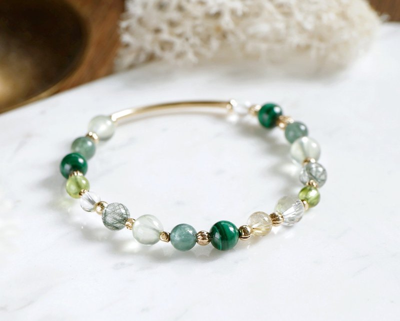 Photosynthesis peacock green phosphor Stone Stone diabase hair crystal Bracelet - return to nature - สร้อยข้อมือ - คริสตัล สีน้ำเงิน