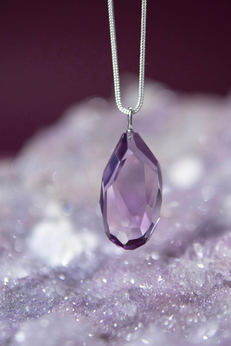 天然紫水晶 切面純淨體紫水晶 S925吊墜銀項鏈 - 項鍊 - 水晶 
