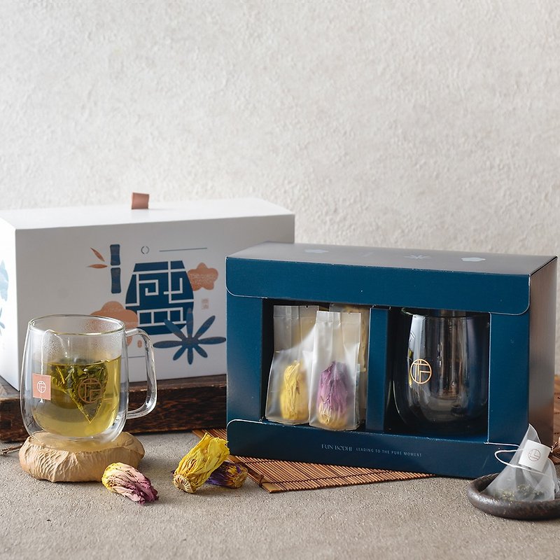 【盛】嚴選台灣香水蓮花茶10入+雙層玻璃杯精裝禮盒 - 茶葉/茶包 - 紙 白色