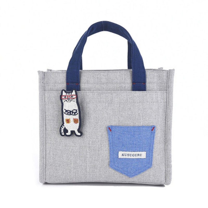 Kusuguru Japan保溫袋 午餐袋 內層保溫鋁箔-附贈造型別針-灰色 - 手提包/手提袋 - 聚酯纖維 灰色