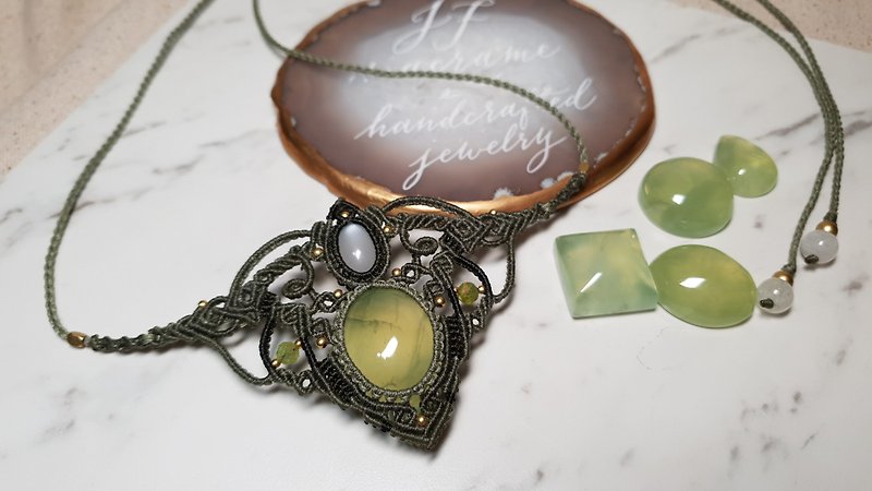 Prehnite macrame Necklace - Necklaces - Other Materials Green