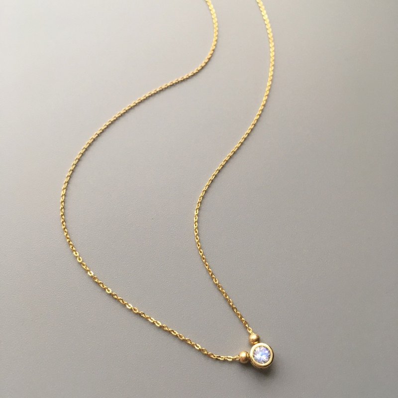 K14gf/SV/K10 Moons Necklace, June Birthstone,yellow gold ball Dainty Necklace - Necklaces - Pearl White