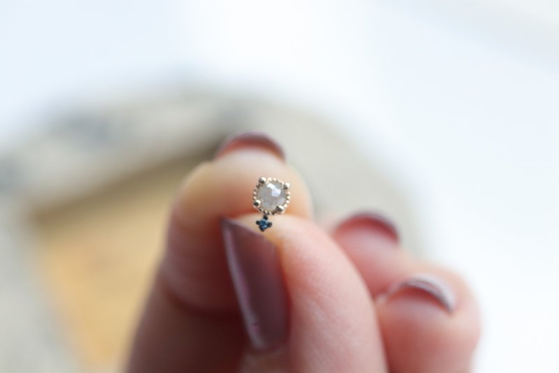 14K 圓箭頭原鑽鎖珠耳環 (單個)耳骨 耳窩 不退色 - 耳環/耳夾/耳骨夾 - 貴金屬 金色