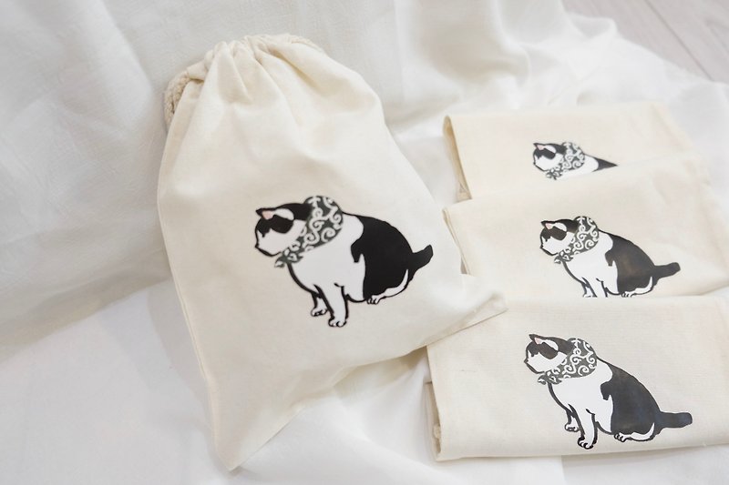 Cotton & Hemp Storage White - Mud Stick Cat Canvas Drawstring Bag