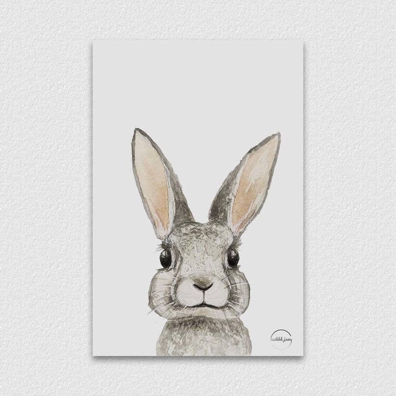 水彩插畫動物明信片 - 兔仔 手繪 水彩 插畫 - 卡片/明信片 - 紙 灰色