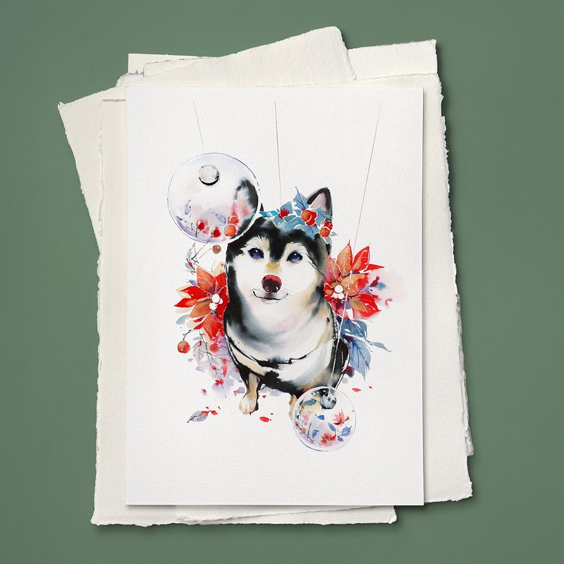 藝術微噴水彩畫 -【帶來祝福的聖誕柴柴】 - 海報/掛畫/掛布 - 紙 