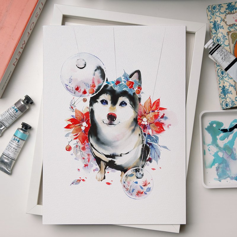 藝術微噴水彩畫 -【帶來祝福的聖誕柴柴】 - 海報/掛畫/掛布 - 紙 