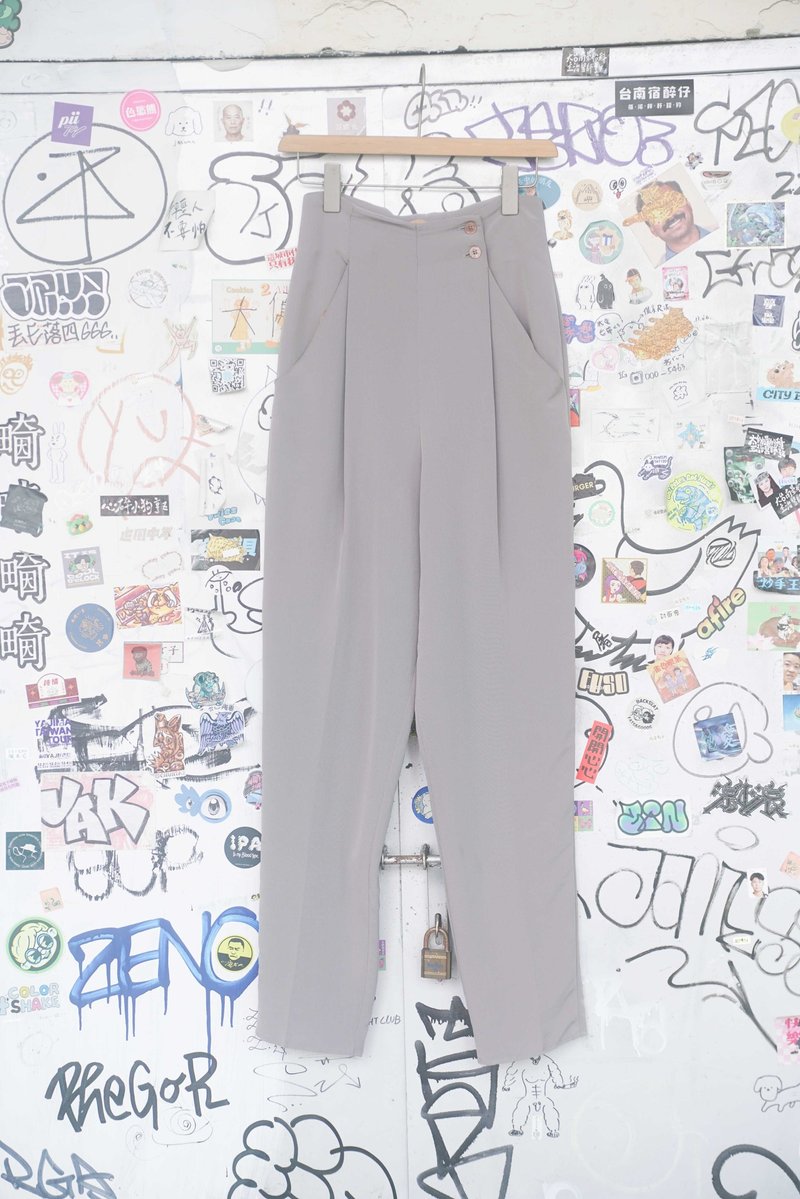 Innocence Department Store vintage vintage wide trousers with side-breasted high-waisted trousers - กระโปรง - เส้นใยสังเคราะห์ สีเทา