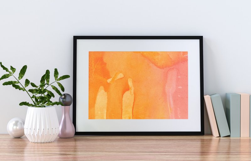 Original Orange acrylic art. Home wall Decor, abstract poster, handmade gift - 壁貼/牆壁裝飾 - 紙 橘色