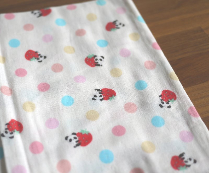 Cotton & Hemp Handkerchiefs & Pocket Squares White - Limited edition = Japanese double gauze handkerchief = fat love strawberry = beige